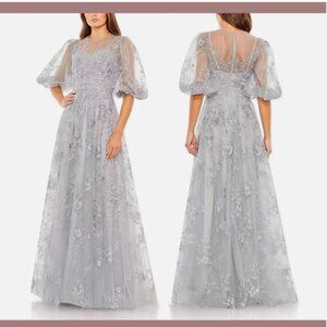 Mac Duggal 50671 Embroidered Illusion High Neck Puff Sleeve Gown